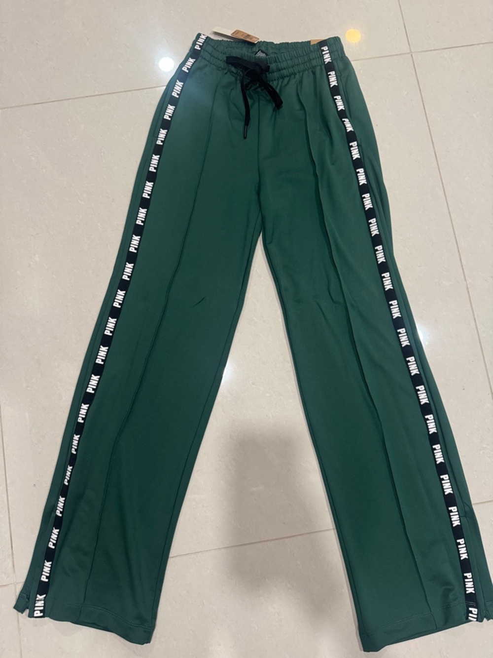 PINK Victoria's Secret Men's Forest Green Joggers with Branded Side Tape